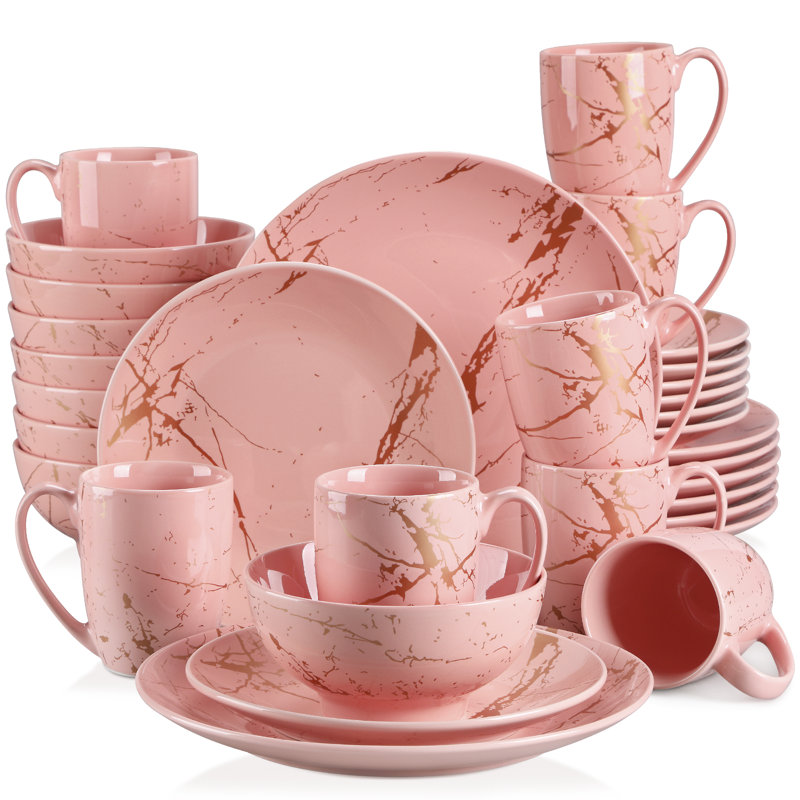 32 Piece Porcelain China Dinnerware Set - Service for 8, Pink