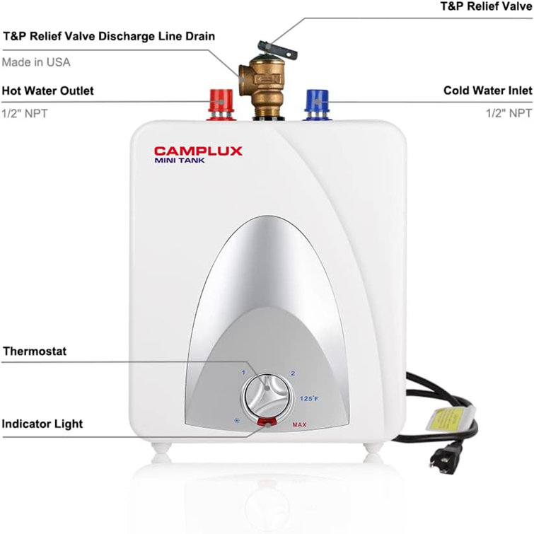 GE Appliances Point of Use Water Heater | Electric Water Heater with  Adjustable Thermostat & Drain Valve |Easy Install for Instant Hot Water |18