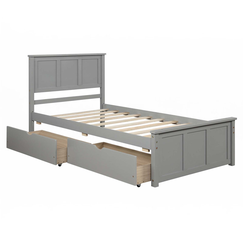 Platform Storage Bed, 2 drawers, Gray