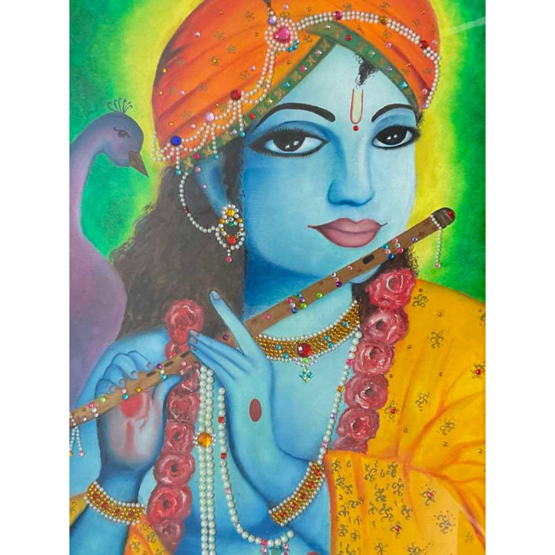 Lord Krishna - Avec flûte | Huile sur toile | Par Anshika Agrawal