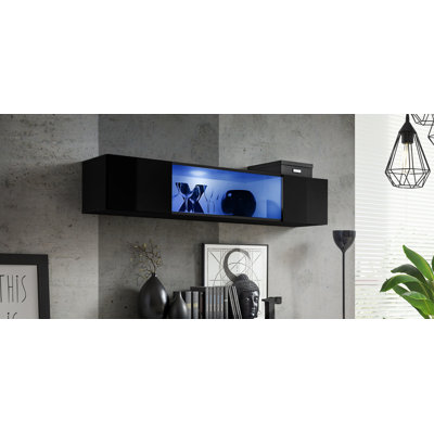 Balroop 63" Floating Shelf with 16-Color LED Lighting, High Gloss Finish