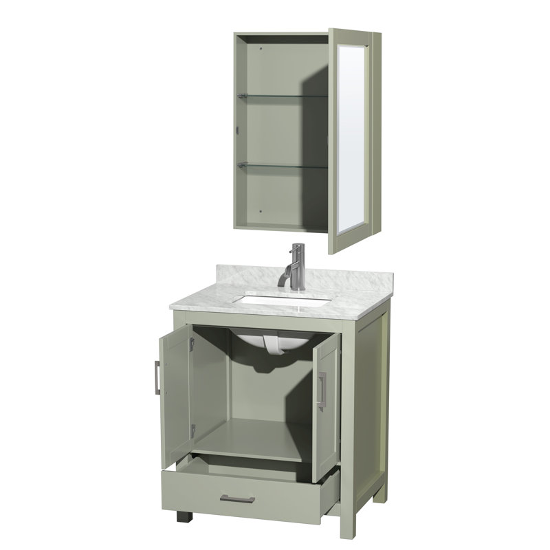 Sheffield 30" Single Bathroom Vanity Set with Mirror, Rectangular, Light Green, Single-Hole