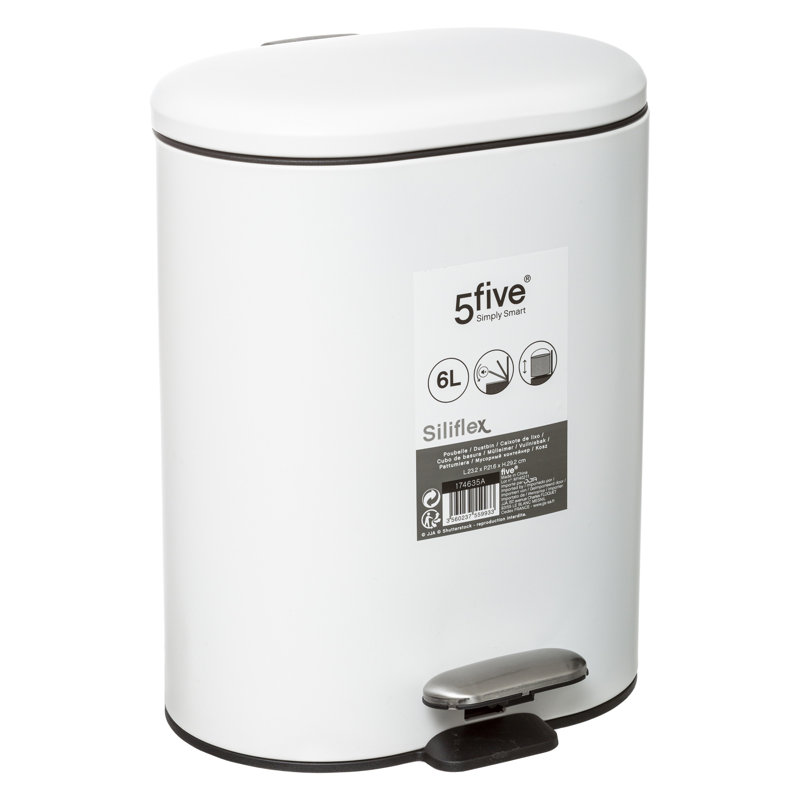 Siliflex Steel Step On Kitchen Trash Can - 6L, White
