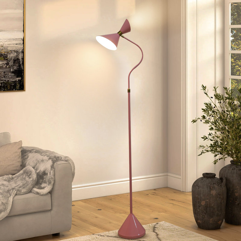 Industrial Metal Gooseneck Floor Lamp With 2 LED Bulbs, Pink