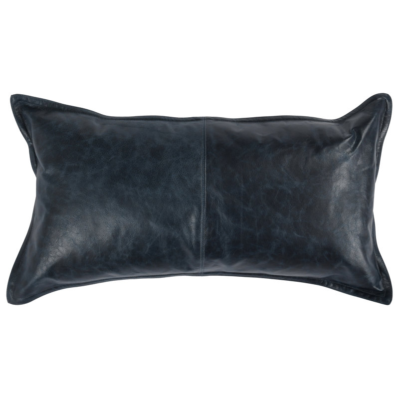 Coussin décoratif en cuir Cutler, Bleu tombée de la nuit, 14 po x 26 po, Forme rectangulaire