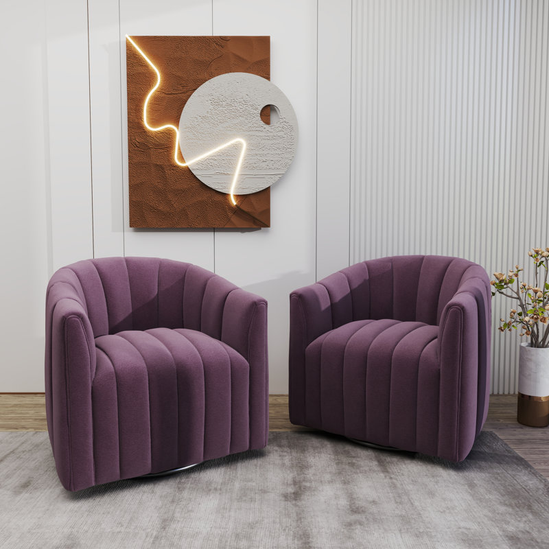 Annelotte Velvet Swivel Barrel Chair, Purple