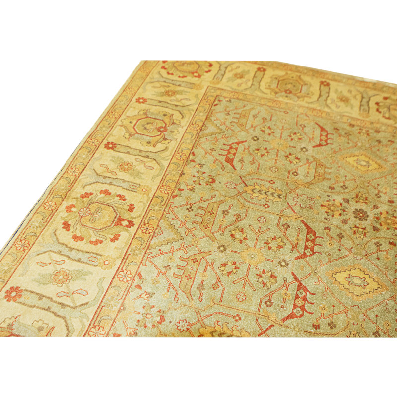 High-Quality Hand-Knotted Green And Beige Area Rug