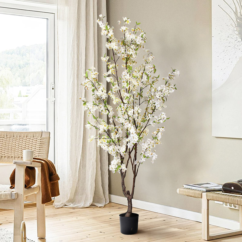 Cerisier artificiel en pot, Crème/blanc, H 78 po x l 36 po x P 36 po