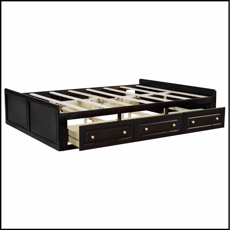 Structure de lit plateforme en bois robuste avec 6 tiroirs de rangement spacieux, parfaits pour les chambres modernes et élégantes.