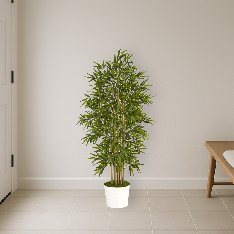 Bamboo Artificial Tree in White Tin Planter