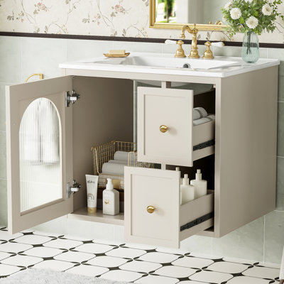Meuble-lavabo mural simple 24 po avec comptoir en céramique 24 po