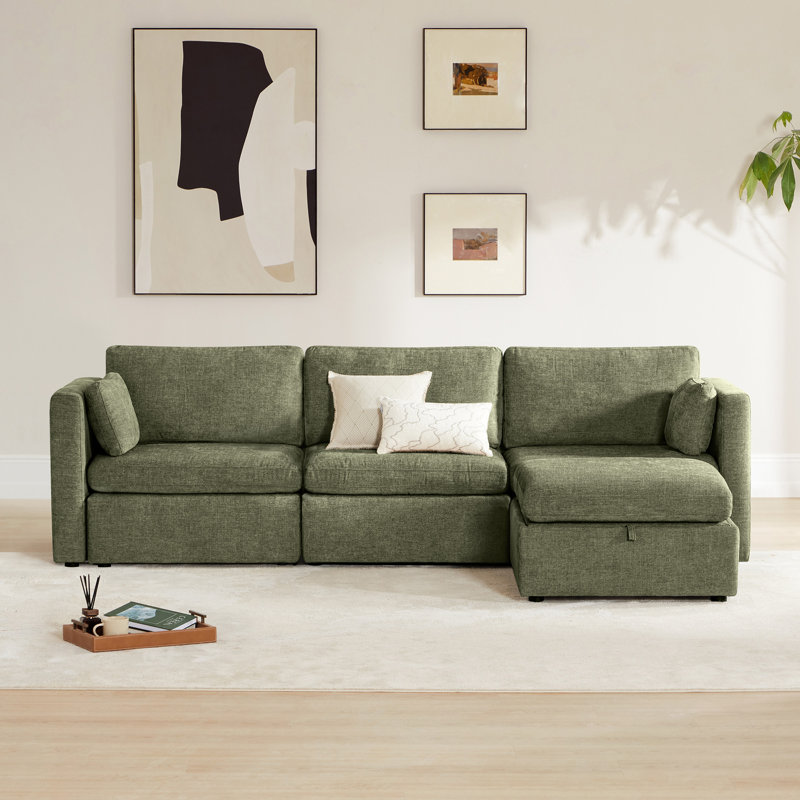 Canapé modulaire 4 pièces 112,6 po 4 pièces, Mélange de lin vert