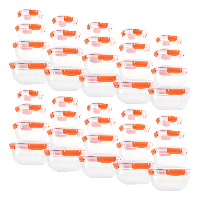  Contenant alimentaire en plastique hermétique, ensemble de 4 bols transparents scellés avec couvercles, sans BPA, rectangulaire, orange, paquet de 10