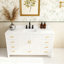 Meuble-lavabo moderne en bois massif de 60 po avec lavabo, comptoir en quartz blanc Carrara de 61 po avec 3 trous de robinet pré-percés, 2 portes doubles à fermeture en douceur, 7 tiroirs et 2 petits compartiments de rangement rabattables (blanc)-133417786