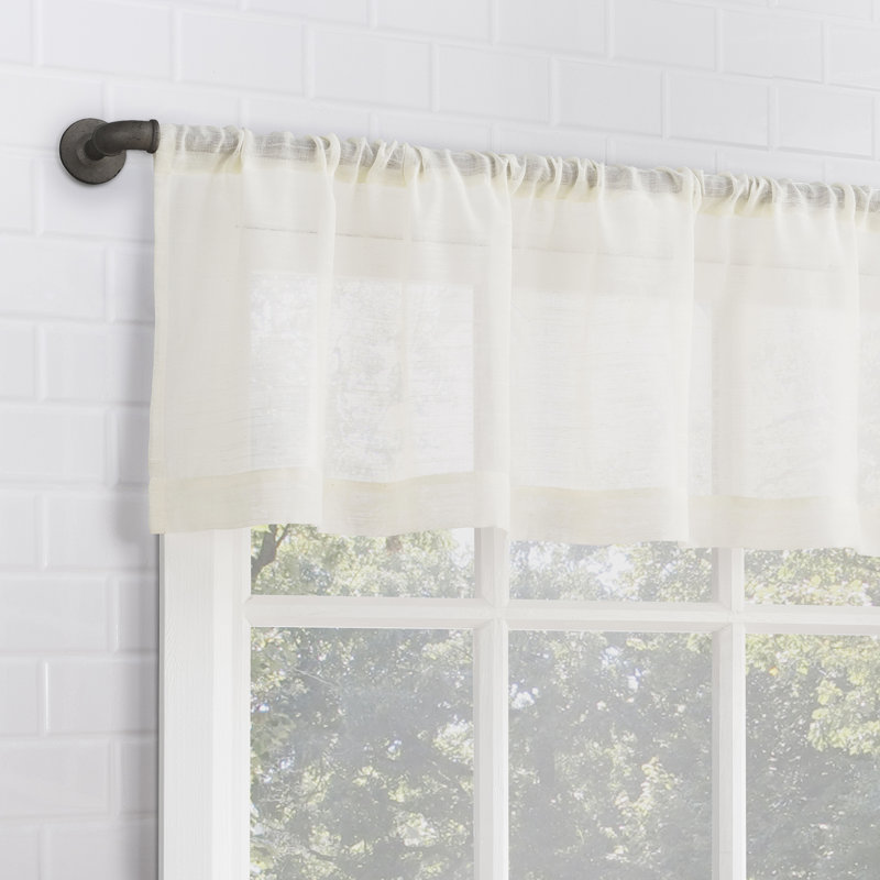 Akari Slub Texture Stripe Cotton Cafe Curtain Valance, Ivory