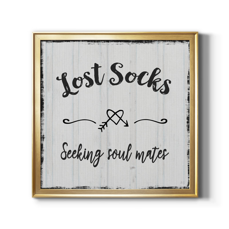 «Lost Socks», art textuel sur toile, Cadre doré, H 30,5 po x l 30,5 po x P 1,5 po