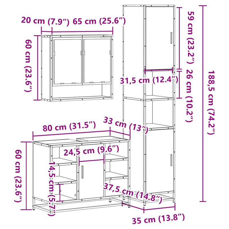 Allishia Bathroom Furniture Suite, Rustric Brown