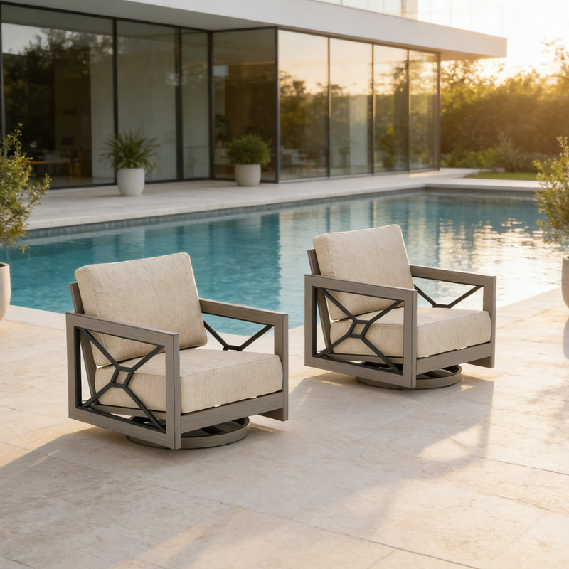 Marindo Swivel Patio Aluminum Swivel Club Chairs Lounge Chairs With Sunbrella® Cushions