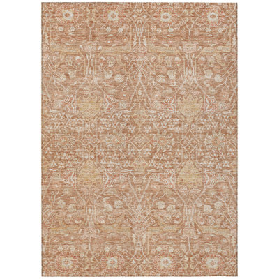 Tapis extérieur lavable floral corail et ivoire 5 pi x 8 pi