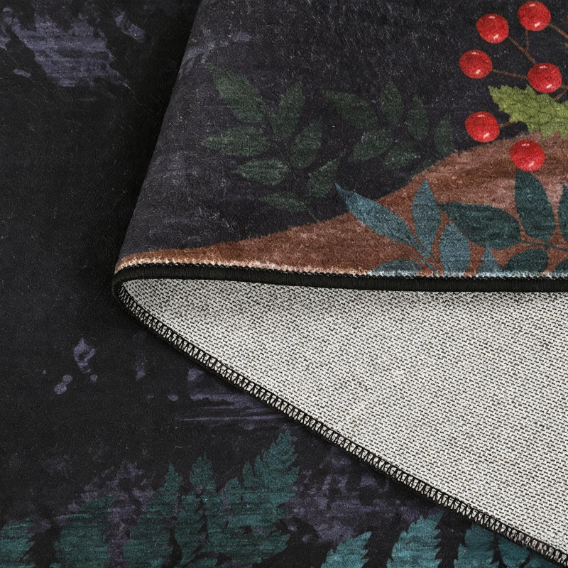 Tapis lavables Mushroom Jungle pour le salon, la chambre à coucher et la salle à manger, Black, Rectangle 6' x 9'