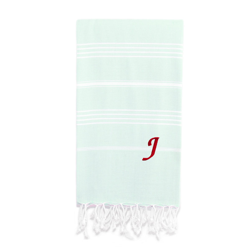 Serviette de plage 100% coton Pestemal Lucky, J, Vert clair / blanc