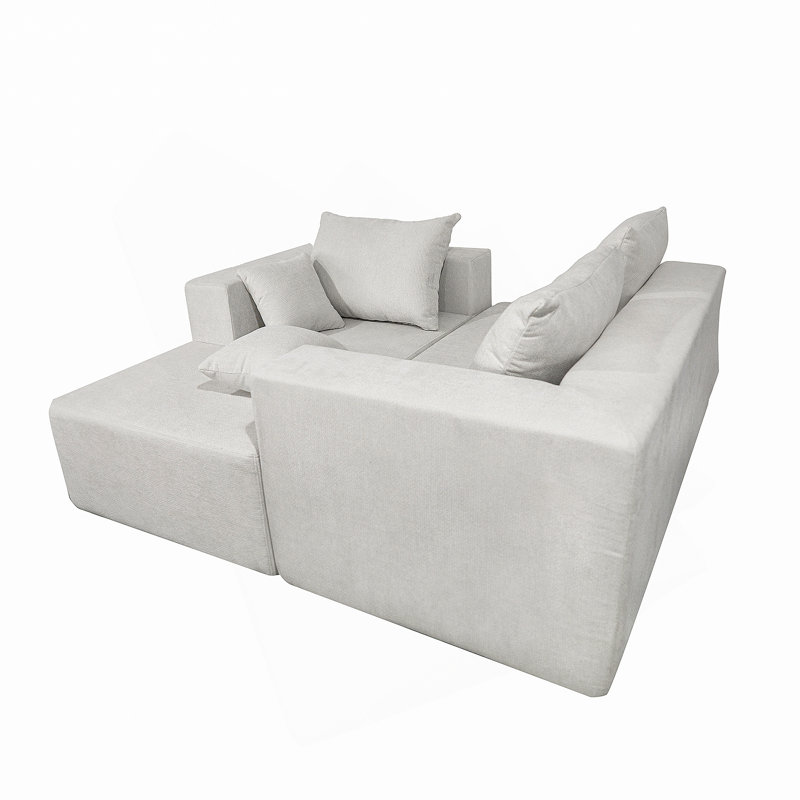 Combinaison de canapé et de canapé-lit dans le coin gauche, faite d'éponge à haute densité et de tissu de lin doux, avec plusieurs méthodes de combinaison (beige)