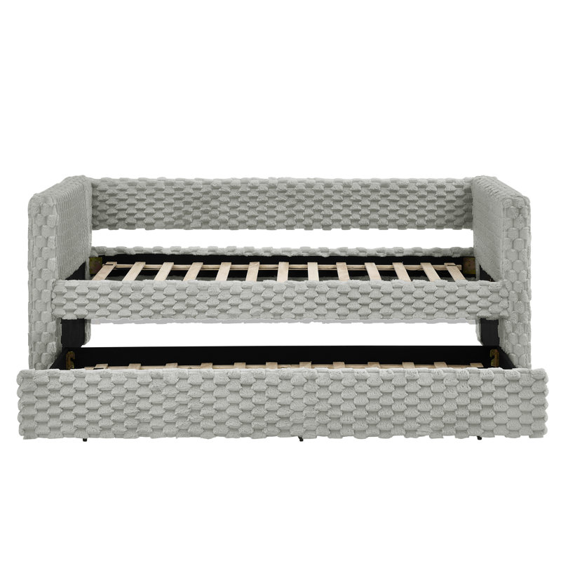 Phillip Modern Upholstered Daybed with Pull-Out Bed & Striped Design, Dark Gray