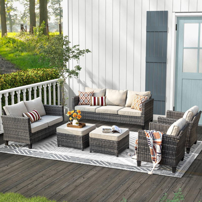 Lovall Premium All-Weather Wicker 9 - Person Patio Conversation Set with Cushions, Beige
