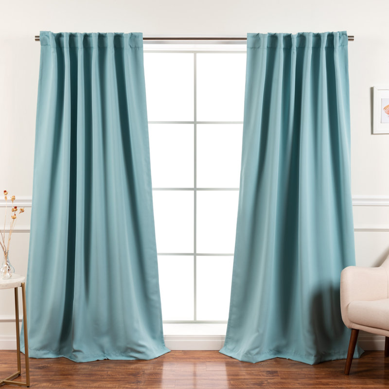 Bantam Solid Blackout Thermal Rod Pocket Curtain Panels, Turquoise, 52" W x 84" L