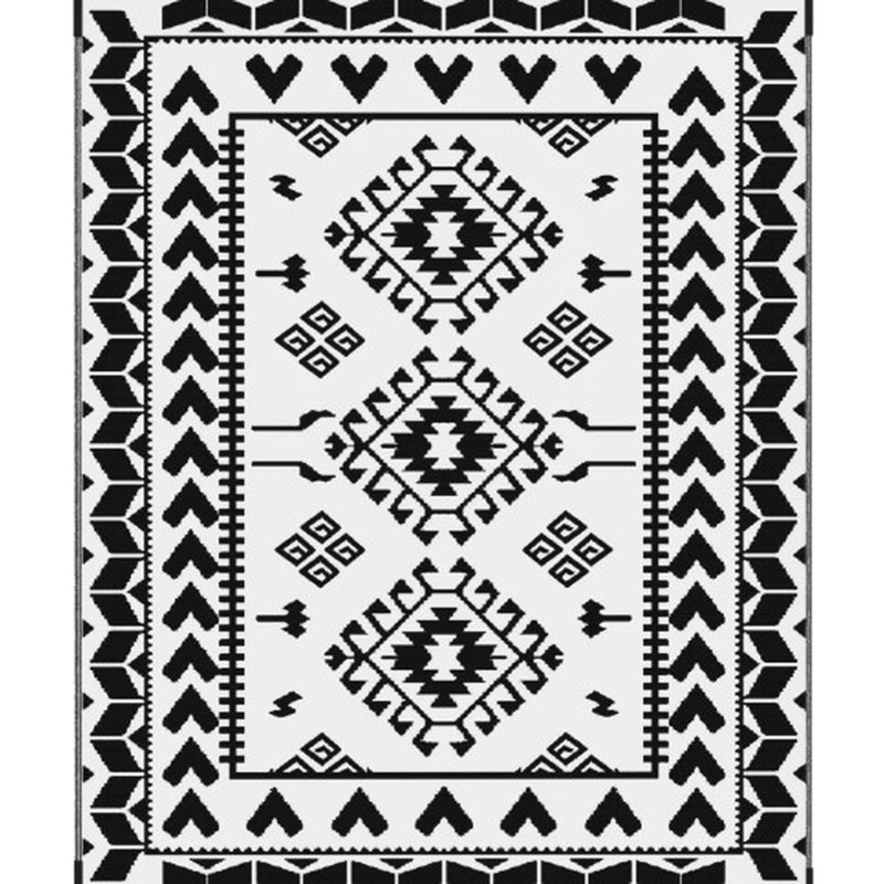 Tapis de camping extérieur, tapis réversible 120,1 po x 95,7 po en patchwork losange noir et blanc, fabriqué en polypropylène 310G / M, pliable et léger avec sac de transport