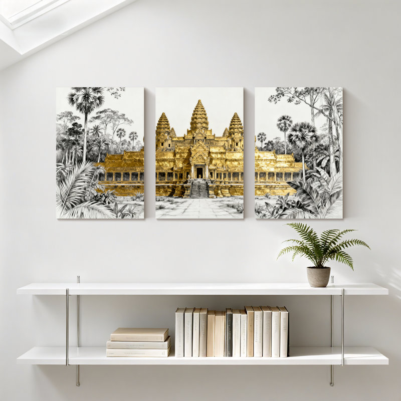 Monument historique du temple Angkor Wat, ensemble de 3 reproductions d'art sur toile, H 30 po x l 60 po