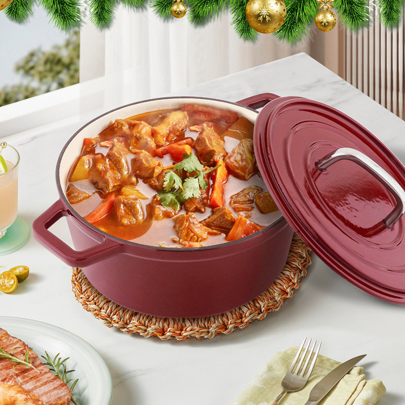 Cocotte en fonte antiadhésive ronde avec couvercle