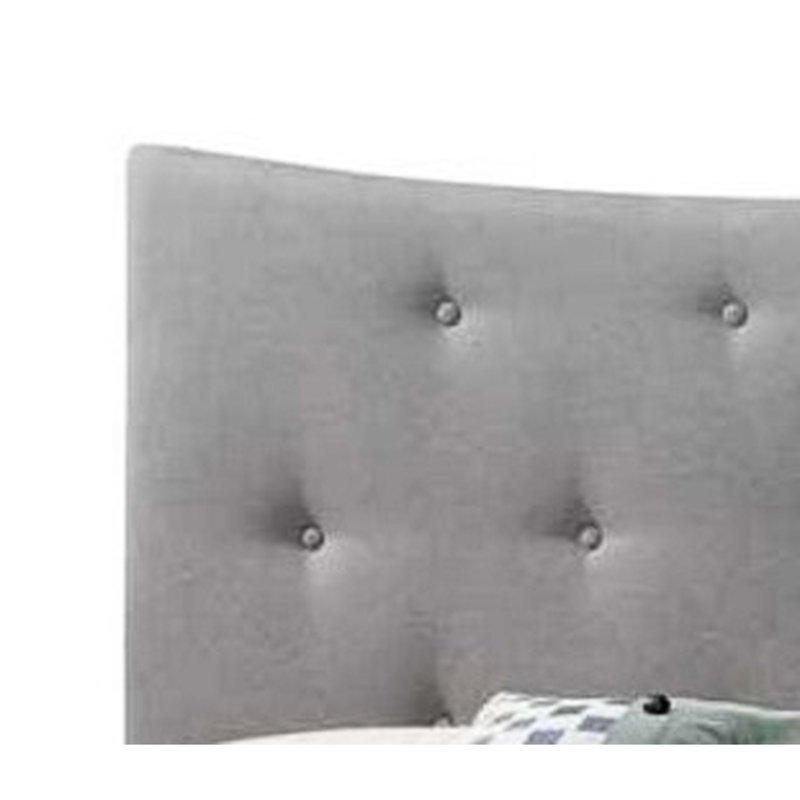 Grand lit gris en tissu - avec profil bas et structure de construction moderne