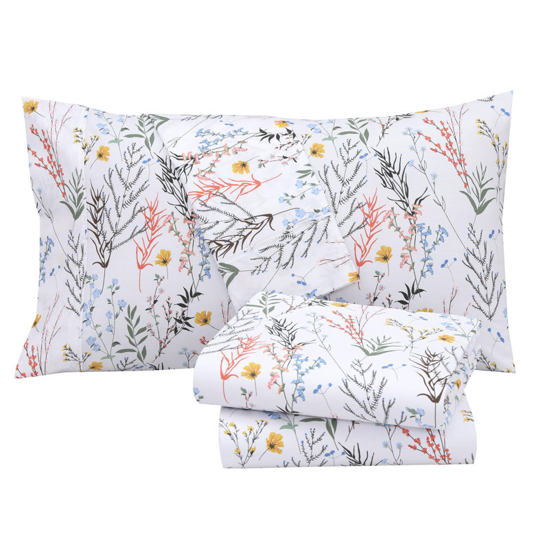Aroma Floral Cotton Percale Queen Sheet Set with Deep Pockets