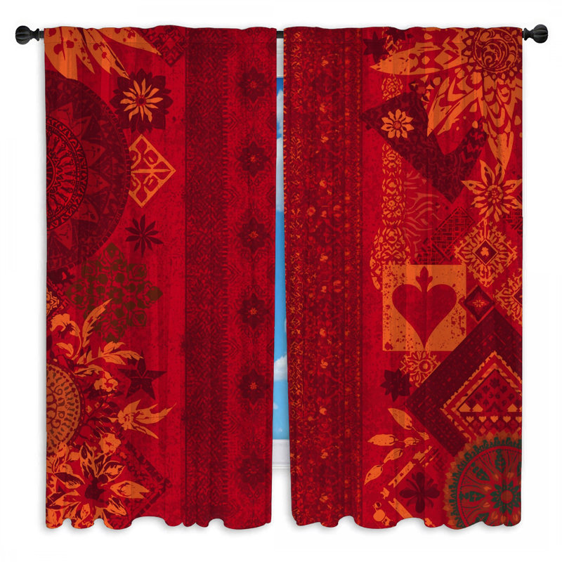 Rideaux de fenêtre Red Bohemian Patchwork Patchwork - 2 panneaux, Obscurcissement de chambre, 112 po x 78 po - 2 panneaux