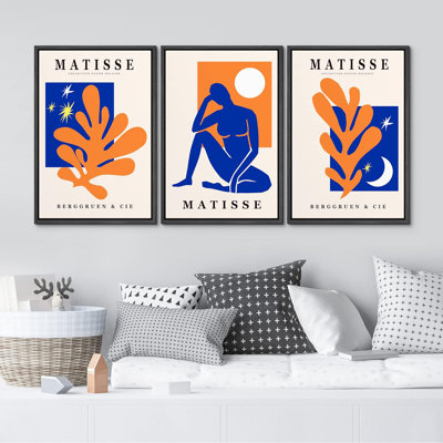 Classical Artwork Orange/Blue Color Matisse Abstract Artwork Framed on Canvas Art 3 Pieces Print Wall Pictures