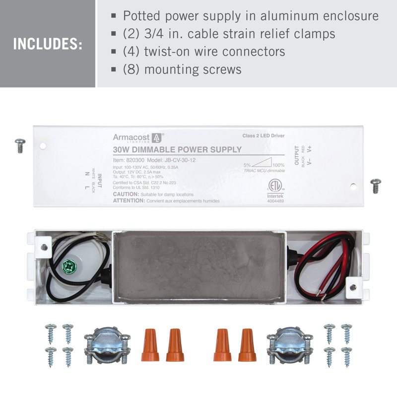 Gradateur à DEL 12 V CC à intensité variable avec boîtier, 30 W, 1.5" H x 7.88" W x 1.63" D