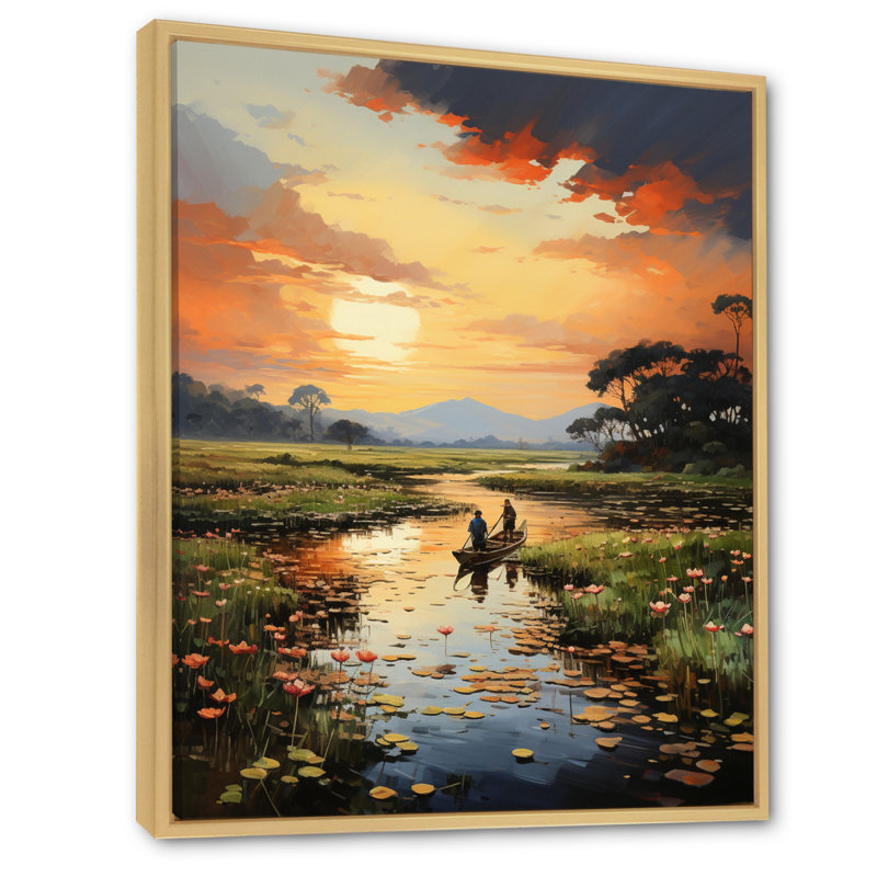Vietnam River Delta Sunset II sur impression sur toile, Cadre naturel flottant, H 32 po x l 16 po x P 1 po