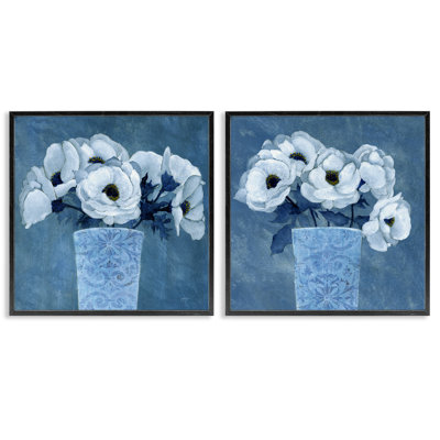  «Magnolia Bouquets on Blue», ensemble de 2 estampes numériques par Janet Tava