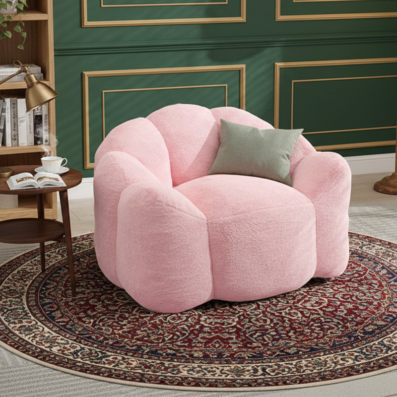 44" Lotus Faux Fur Bean Bag Sofa - Pre-Filled Memory Foam Lounge Chair With Pull Ring - No Assembly Required - White, Pink