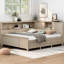 Lit de jour au lait blanc antique avec rangement pour tablettes et tiroirs, cadre en bois robuste pour 3 options de rangement, look, fiabilité-1229262852