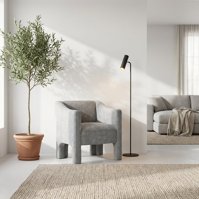 Fauteuil d'appoint moderne avec accoudoirs fermés et revêtement en chenille