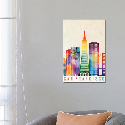 San Francisco Landmarks Watercolor Poster by Paul Rommer - Wrapped Canvas Print