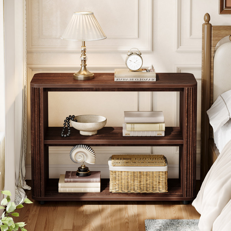 Table de bout étroite 31,5 po avec tablettes à 2 niveaux, Marron foncé