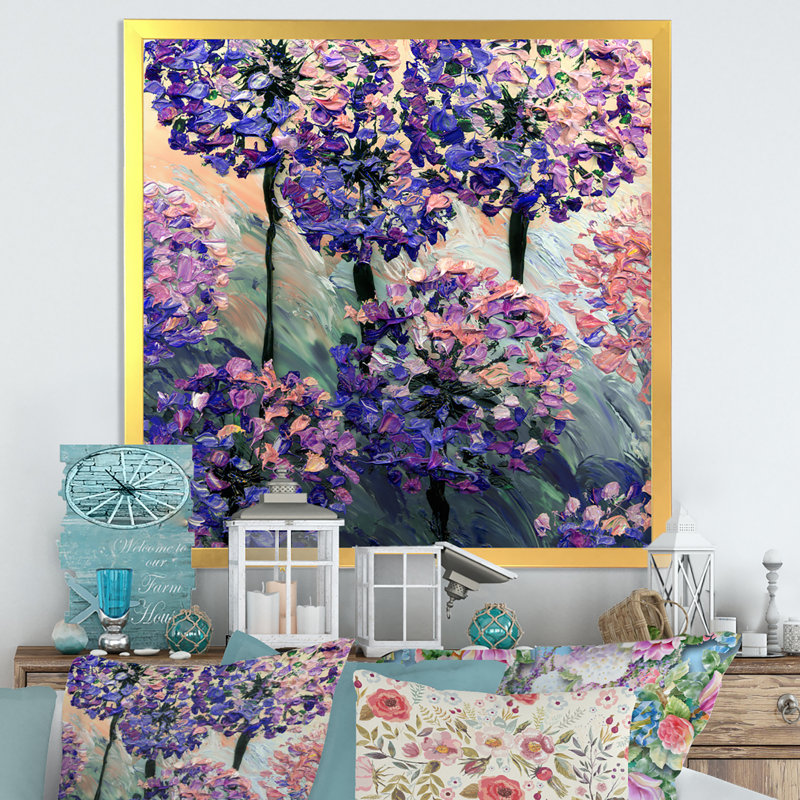 Nature morte rétro fleurs de lilas III - œuvre d'art traditionnelle sur toile, H 30 po x l 30 po x P 1 po, Encadrement doré