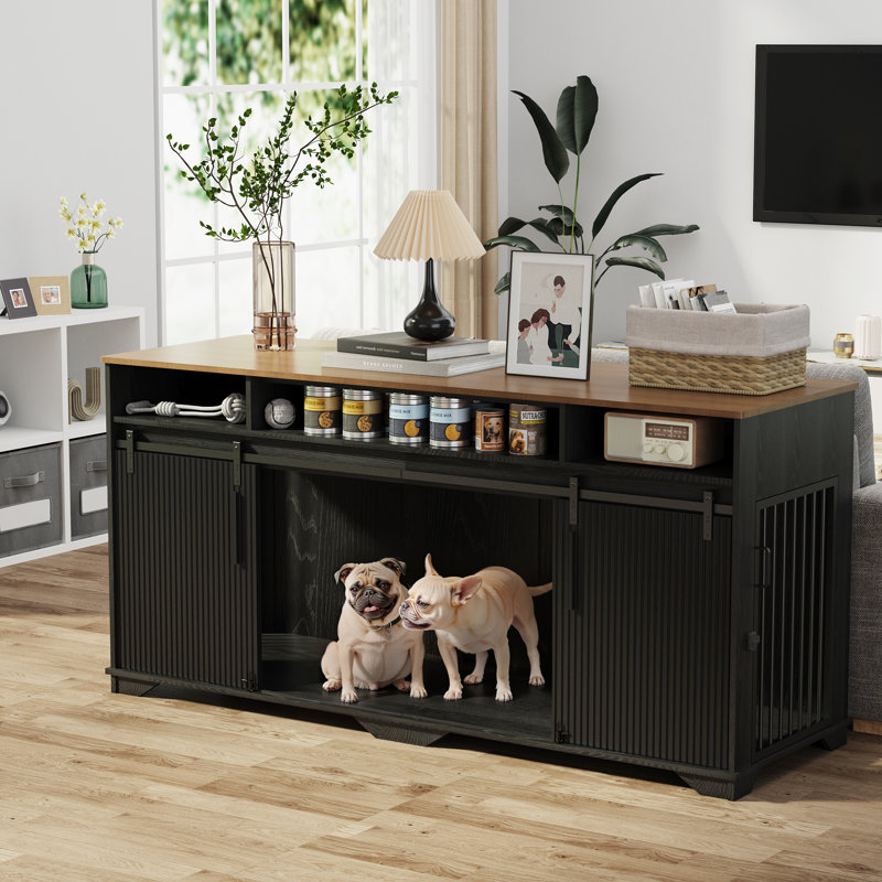 Grande cage pour chien avec paravent, double chenil 71 po pour 2 chiens, tablette ouverte avec porte coulissante