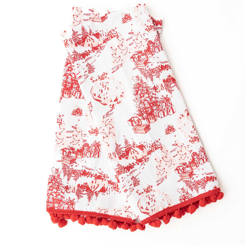 Santa Toile Pom Pom Kitchen Towel Set
