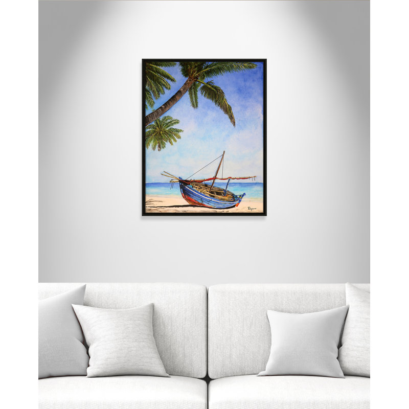 Imprimé «Beached Boat» par Mike Ragan pour Casa Fine Arts, H 29,5 po x l 23,5 po, Espresso