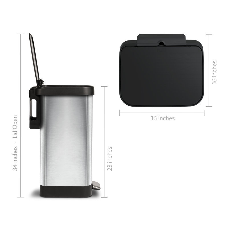 Stainless Steel 13-Gallon Kitchen Step Trash Can with Soft Close Lid