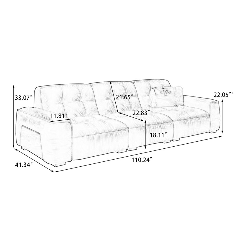 Brown Genuine Leather Modular Sofa cushion Fourseat, 33.07" H x 110.24" W x 41.34" D, Brown
